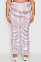Womens Plus Size Daisy Striped Crochet Pants, Purple, Size 1X