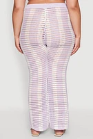 Womens Plus Size Daisy Striped Crochet Pants, Purple, Size 1X
