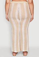 Womens Plus Size Daisy Striped Crochet Pants, Khaki, Size 1X