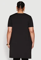 Womens Plus Daisy Side Slit Crew Neck Tunic Top,
