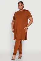 Womens Plus Daisy Side Slit Crew Neck Tunic Top,