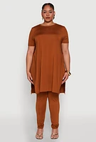 Womens Plus Daisy Side Slit Crew Neck Tunic Top,