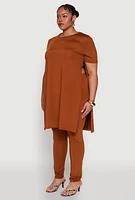 Womens Plus Daisy Side Slit Crew Neck Tunic Top,