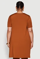 Womens Plus Daisy Side Slit Crew Neck Tunic Top,