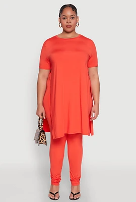 Womens Plus Daisy High Waist Leggings, Orange,