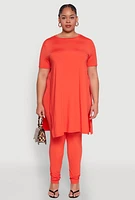 Womens Plus Daisy High Waist Leggings, Orange,