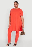 Womens Plus Daisy High Waist Leggings, Orange,