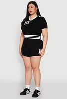 Womens Plus Daisy 10 Graphic Varsity Stripe Crop Top,