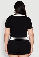 Womens Plus Daisy 10 Graphic Varsity Stripe Crop Top,