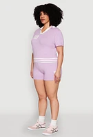 Womens Plus Size Daisy 10 Graphic Varsity Stripe Crop Top, Purple, Size 3X