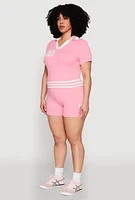 Womens Plus Size Daisy 10 Graphic Varsity Stripe Crop Top, Pink, Size 3X
