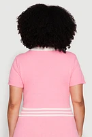 Womens Plus Size Daisy 10 Graphic Varsity Stripe Crop Top, Pink, Size 3X
