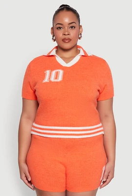 Womens Plus Daisy 10 Graphic Varsity Stripe Crop Top,