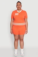 Womens Plus Daisy 10 Graphic Varsity Stripe Crop Top,