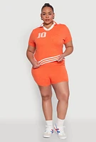 Womens Plus Daisy 10 Graphic Varsity Stripe Crop Top, Orange,