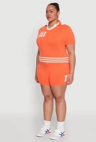 Womens Plus Daisy 10 Graphic Varsity Stripe Crop Top, Orange,