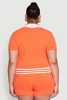 Womens Plus Daisy 10 Graphic Varsity Stripe Crop Top,
