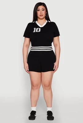 Womens Plus Daisy 10 Graphic Varsity Stripe Shorts, 1X