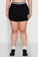 Womens Plus Daisy 10 Graphic Varsity Stripe Shorts, 1X
