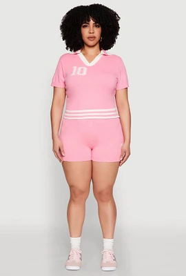 Womens Plus Daisy 10 Graphic Varsity Stripe Shorts,