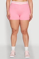 Womens Plus Size Daisy 10 Graphic Varsity Stripe Shorts, Pink, Size 2X