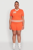 Womens Plus Daisy 10 Graphic Varsity Stripe Shorts,
