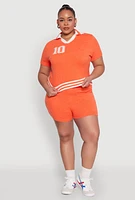 Womens Plus Daisy 10 Graphic Varsity Stripe Shorts,