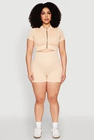 Womens Plus Daisy Mineral Wash Seamless Zip Front Top,