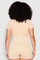 Womens Plus Daisy Mineral Wash Seamless Zip Front Top,