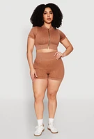 Womens Plus Daisy Mineral Wash Seamless Zip Front Top,