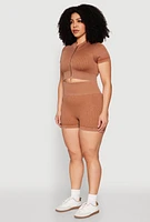 Womens Plus Daisy Mineral Wash Seamless Zip Front Top,