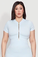 Womens Plus Daisy Mineral Wash Seamless Zip Front Top,