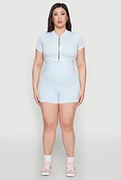 Womens Plus Daisy Mineral Wash Seamless Zip Front Top,