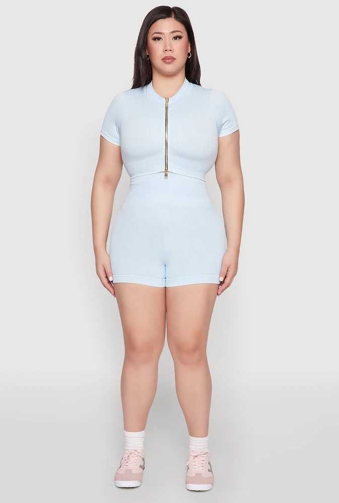 Womens Plus Daisy Mineral Wash Seamless Bike Shorts,