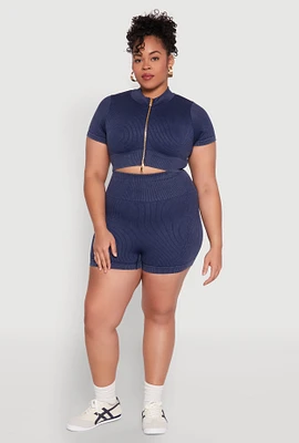 Womens Plus Daisy Mineral Wash Seamless Bike Shorts,