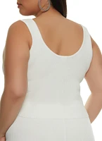 Womens Plus Size Daisy Tie Front Cropped Tank Top, White, Size 2X
