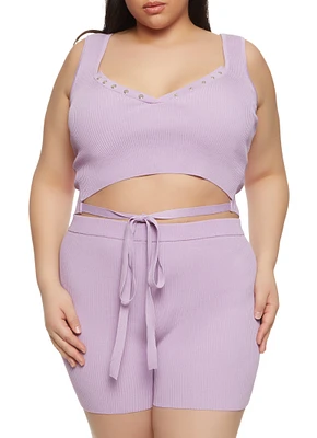 Womens Plus Daisy Tie Front Cropped Tank Top, 1X