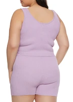 Womens Plus Size Daisy Tie Front Cropped Tank Top, Purple, Size 1X