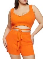 Womens Plus Daisy Tie Front Cropped Tank Top, 1X