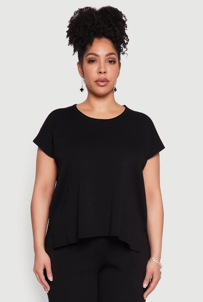 Womens Plus Daisy Knitted Crew Neck Top,