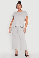 Womens Plus Size Daisy Knitted Crew Neck Top, Grey, Size 3X