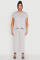Womens Plus Size Daisy Knitted Crew Neck Top, Grey, Size 3X
