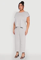 Womens Plus Size Daisy Knitted Crew Neck Top, Grey, Size 3X