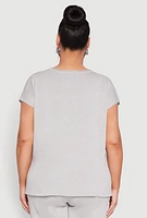 Womens Plus Size Daisy Knitted Crew Neck Top, Grey, Size 3X