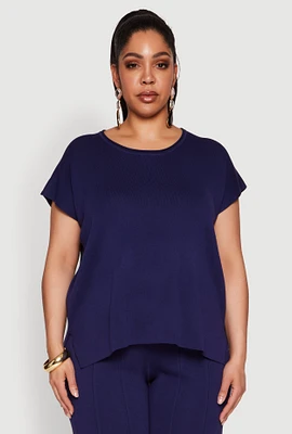 Womens Plus Daisy Knitted Crew Neck Top,