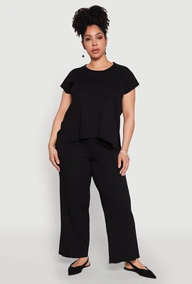 Womens Plus Daisy Knitted Pintuck Wide Leg Pants,