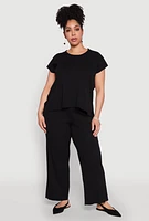 Womens Plus Daisy Knitted Pintuck Wide Leg Pants,