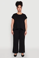 Womens Plus Daisy Knitted Pintuck Wide Leg Pants,