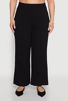 Womens Plus Daisy Knitted Pintuck Wide Leg Pants,