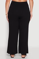 Womens Plus Daisy Knitted Pintuck Wide Leg Pants,